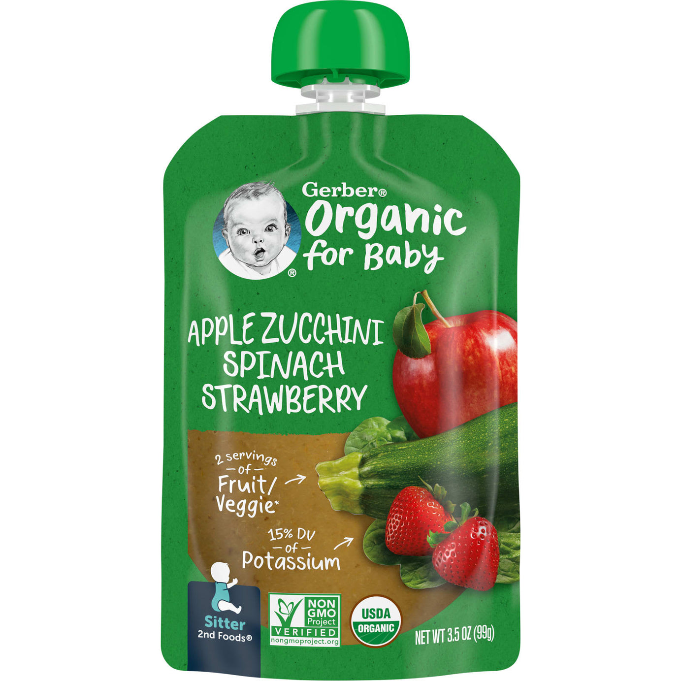 Gerber Organic for Baby Sitter 2nd Foods - Apple Zucchini Spinach Strawberry Puree (99g) - USDA Organic Baby Food with Non-GMO Ingredients