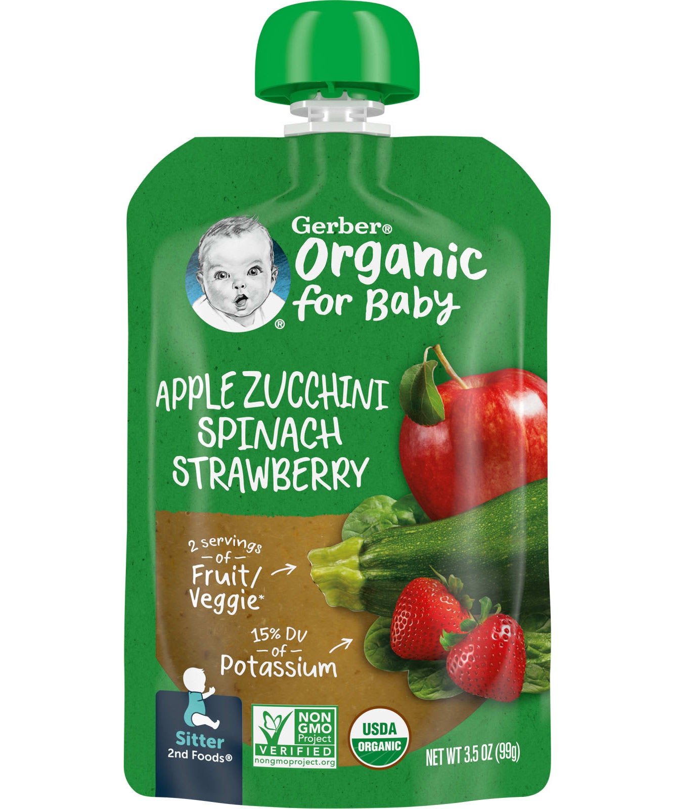 Gerber Organic for Baby Sitter 2nd Foods - Apple Zucchini Spinach Strawberry Puree (99g) - USDA Organic Baby Food with Non-GMO Ingredients