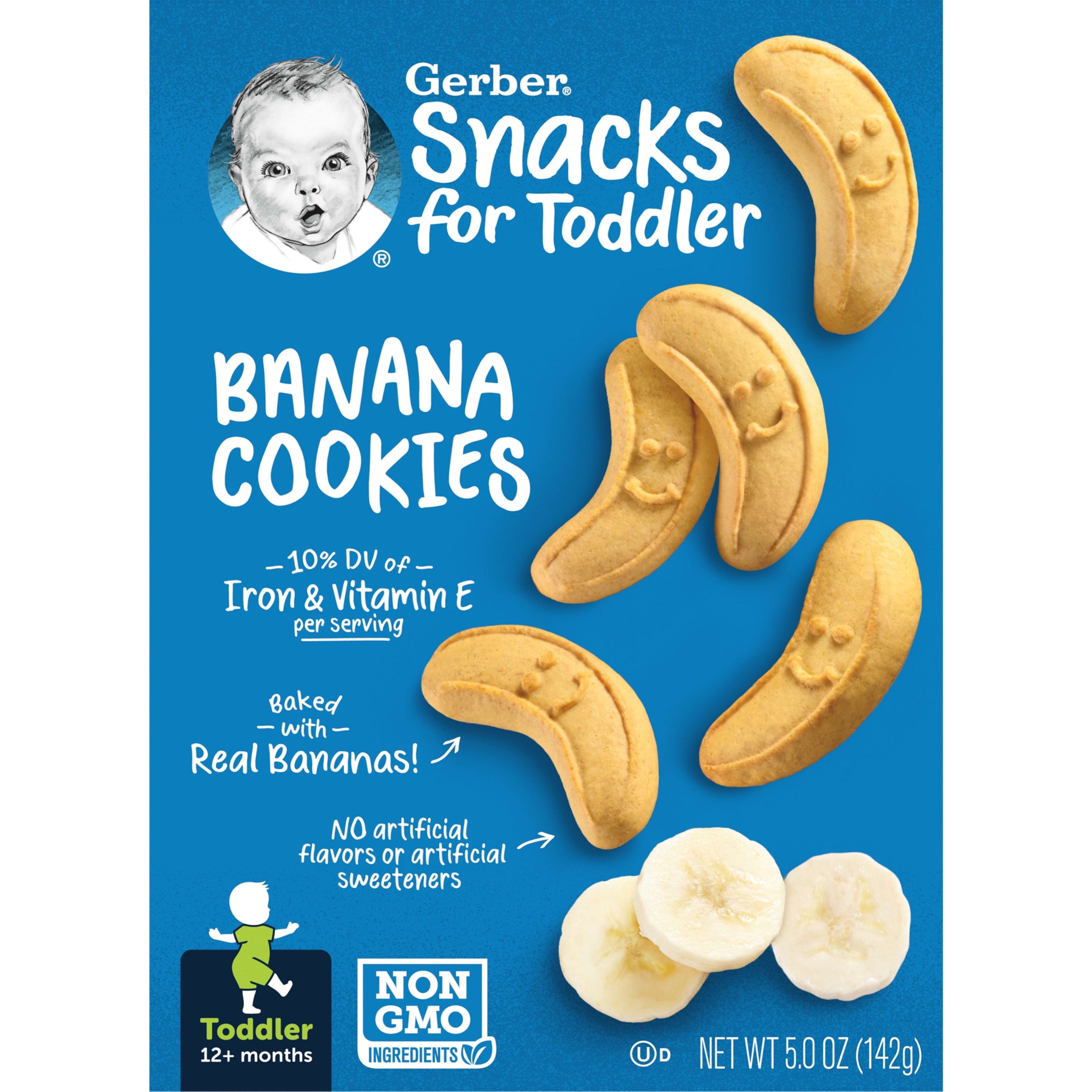 Gerber Banana Cookies – Soft Baked Toddler Snacks for 12+ Months – Made with Real Bananas, Iron & Vitamin E – No Artificial Flavors or Colors – 142g