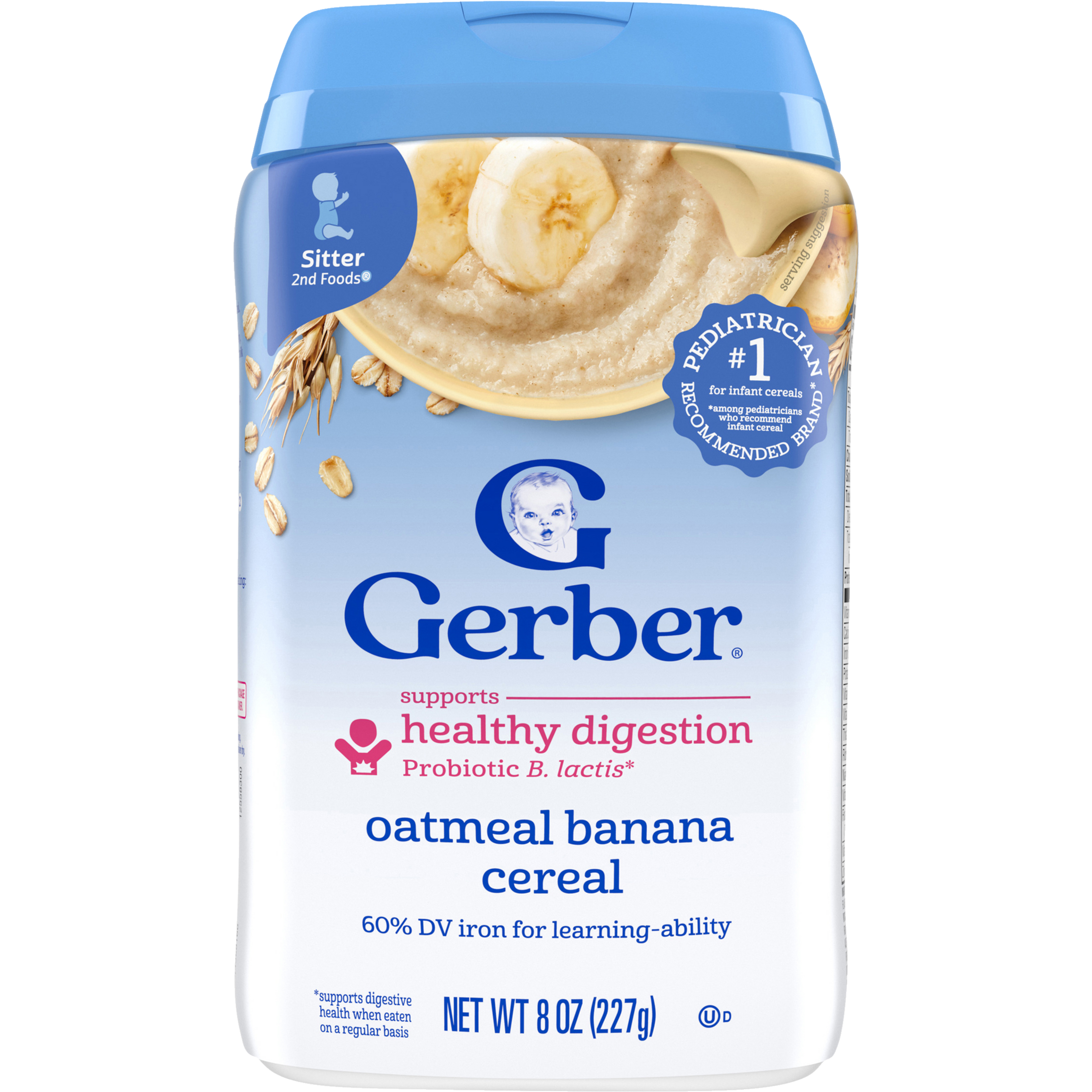 Gerber Oatmeal Banana Probiotic Cereal – 227g Iron-Fortified Whole Grain Infant Cereal, Made with Real Fruit, Probiotics for Sitter Babies (6+ Months)