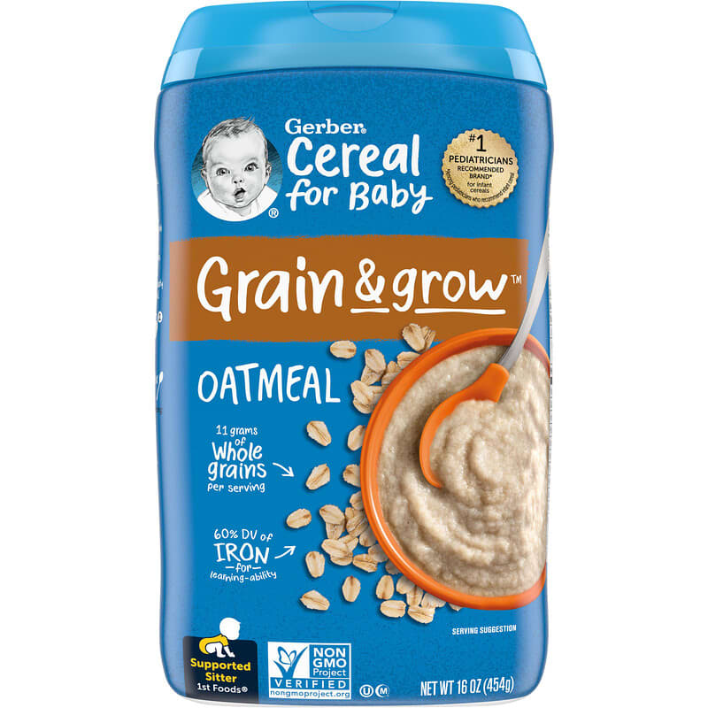 Gerber Cereal for Baby Grain & Grow Oatmeal | 1st Foods for Supported Sitters | Non-GMO Infant Cereal with Essential Nutrients for Brain & Learning Development | 454g