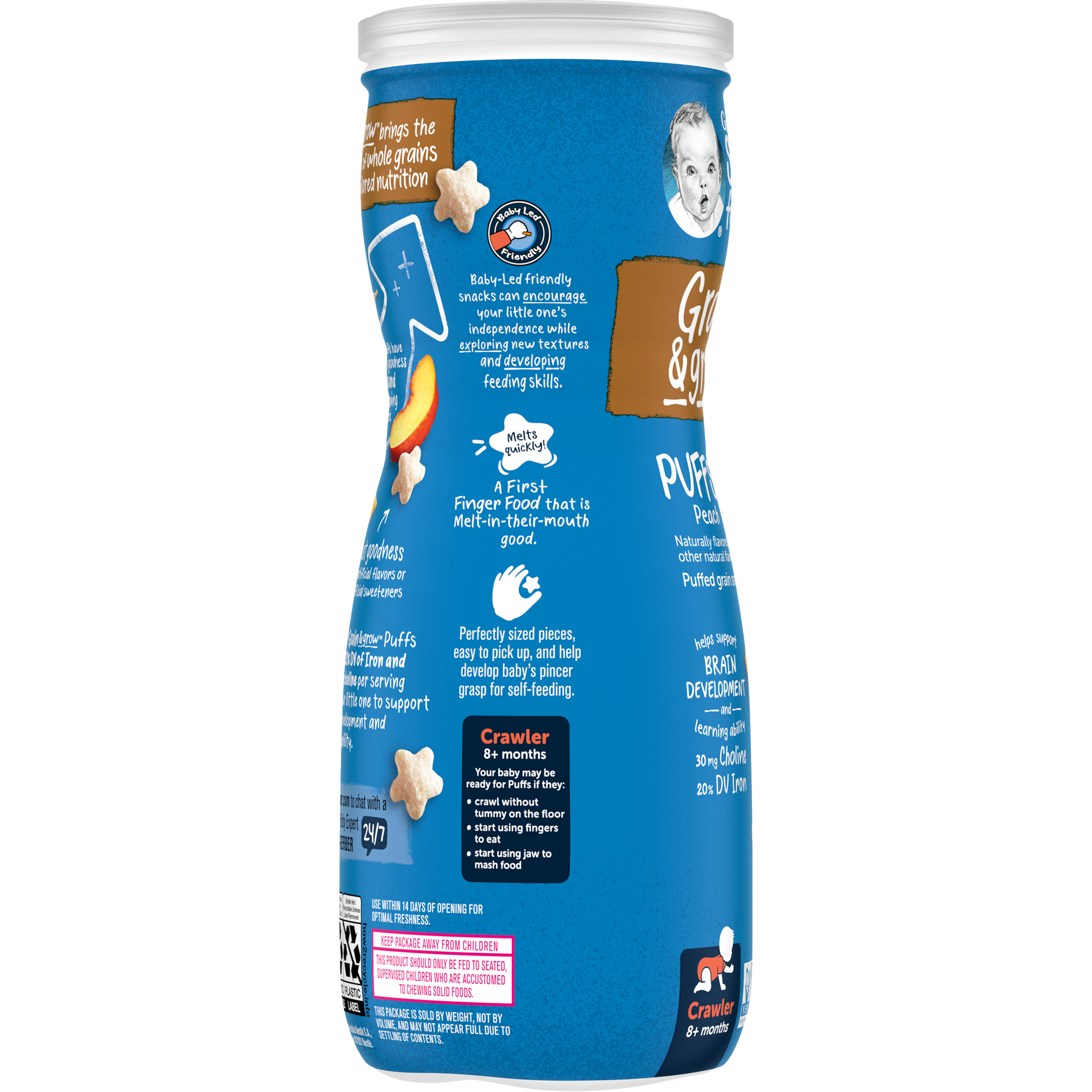 Gerber Grain & Grow Peach Puffs – Whole Grain Baby Snack with Iron, Vitamin E & Essential Nutrients – No Artificial Flavors – 8+ Months – 42g (1.48 oz)