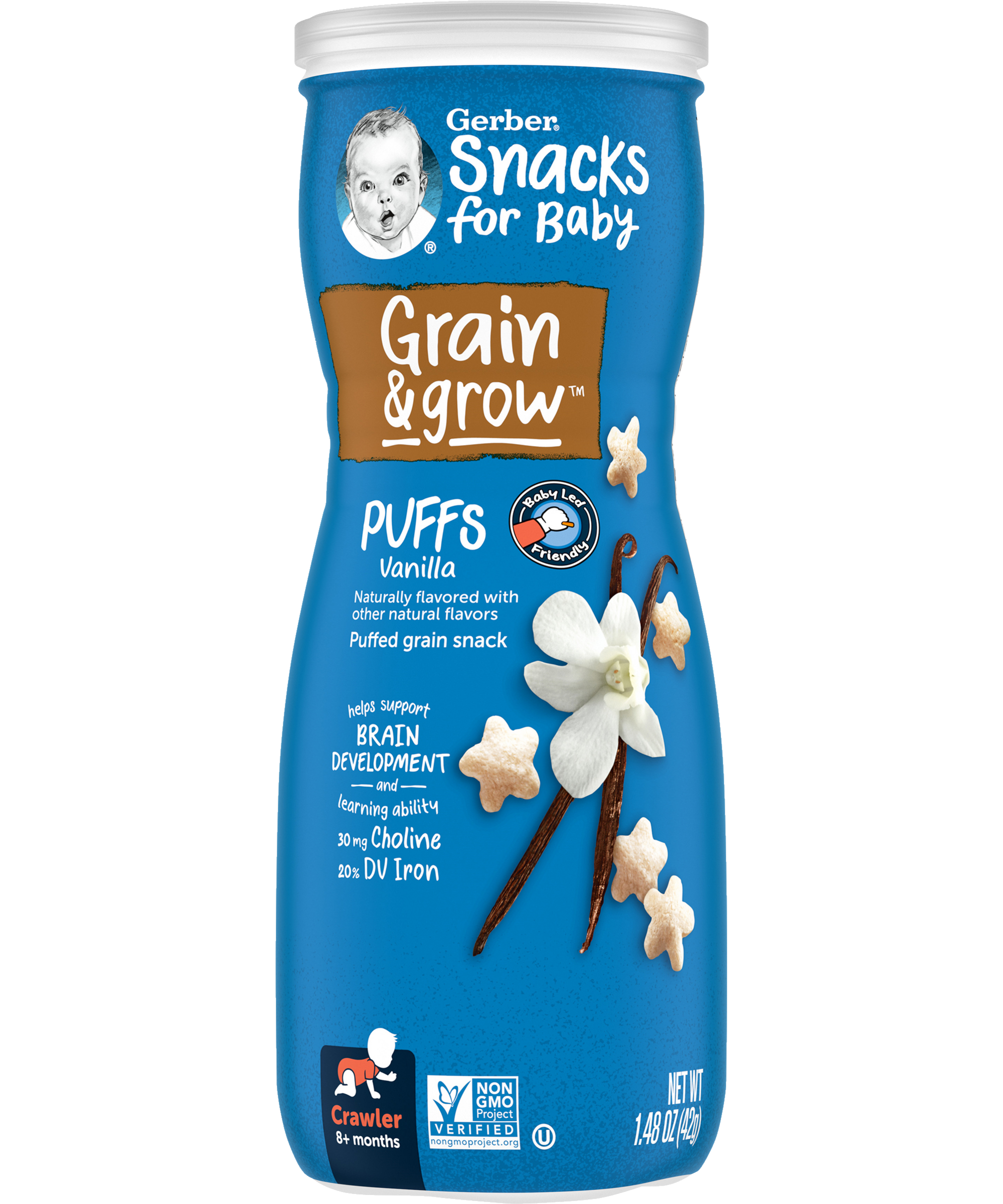 Gerber Grain & Grow Vanilla Puffs Baby Cereal Snack for Crawlers 8+ Months – Whole Grains, Iron, Vitamin E – Non-GMO Baby Snack – 42g - MINIMEE KIDS