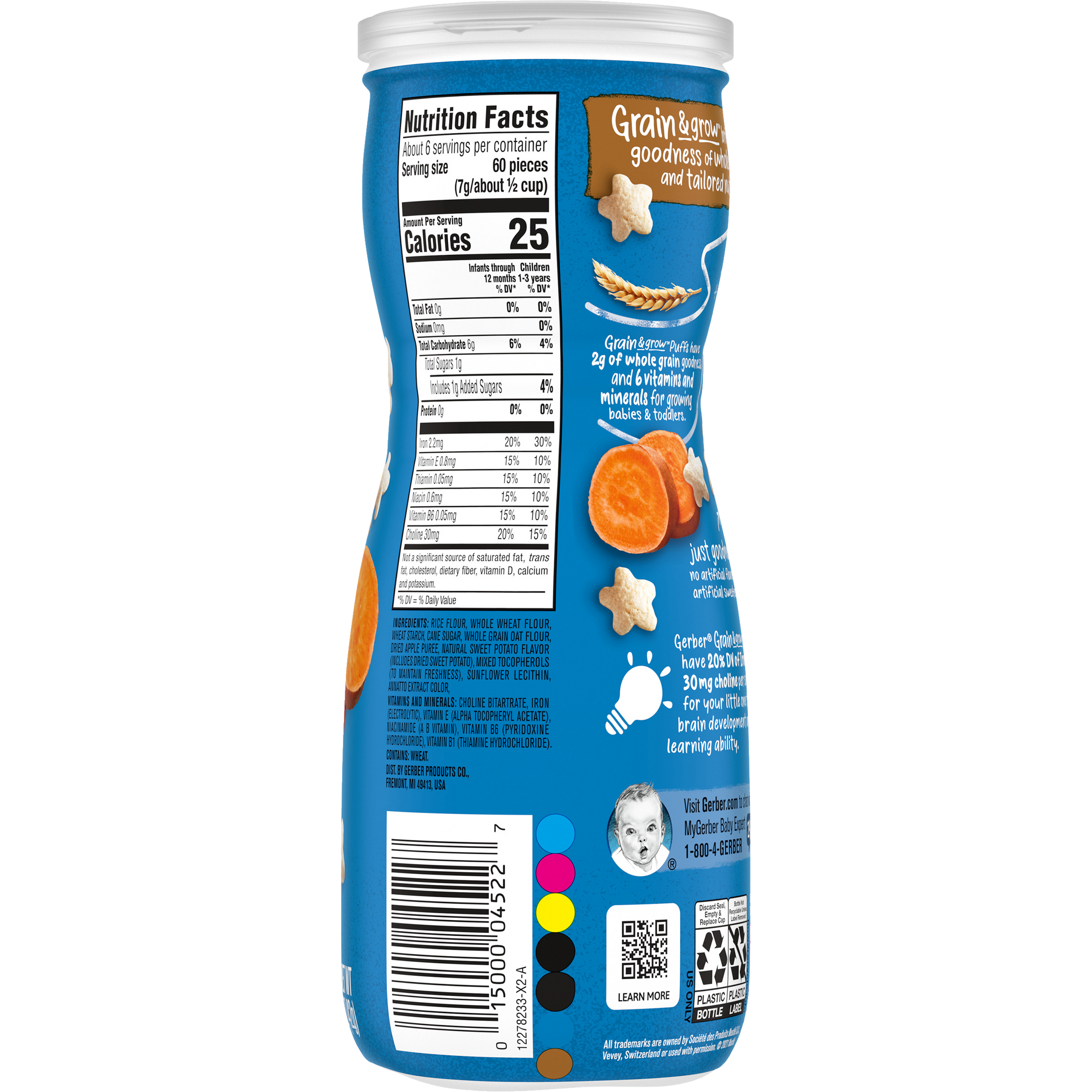 Gerber Grain & Grow Sweet Potato Puffs Baby Cereal Snack for Crawlers 8+ Months – Whole Grains, Iron, Vitamin E – Non-GMO Baby Snack – 42g