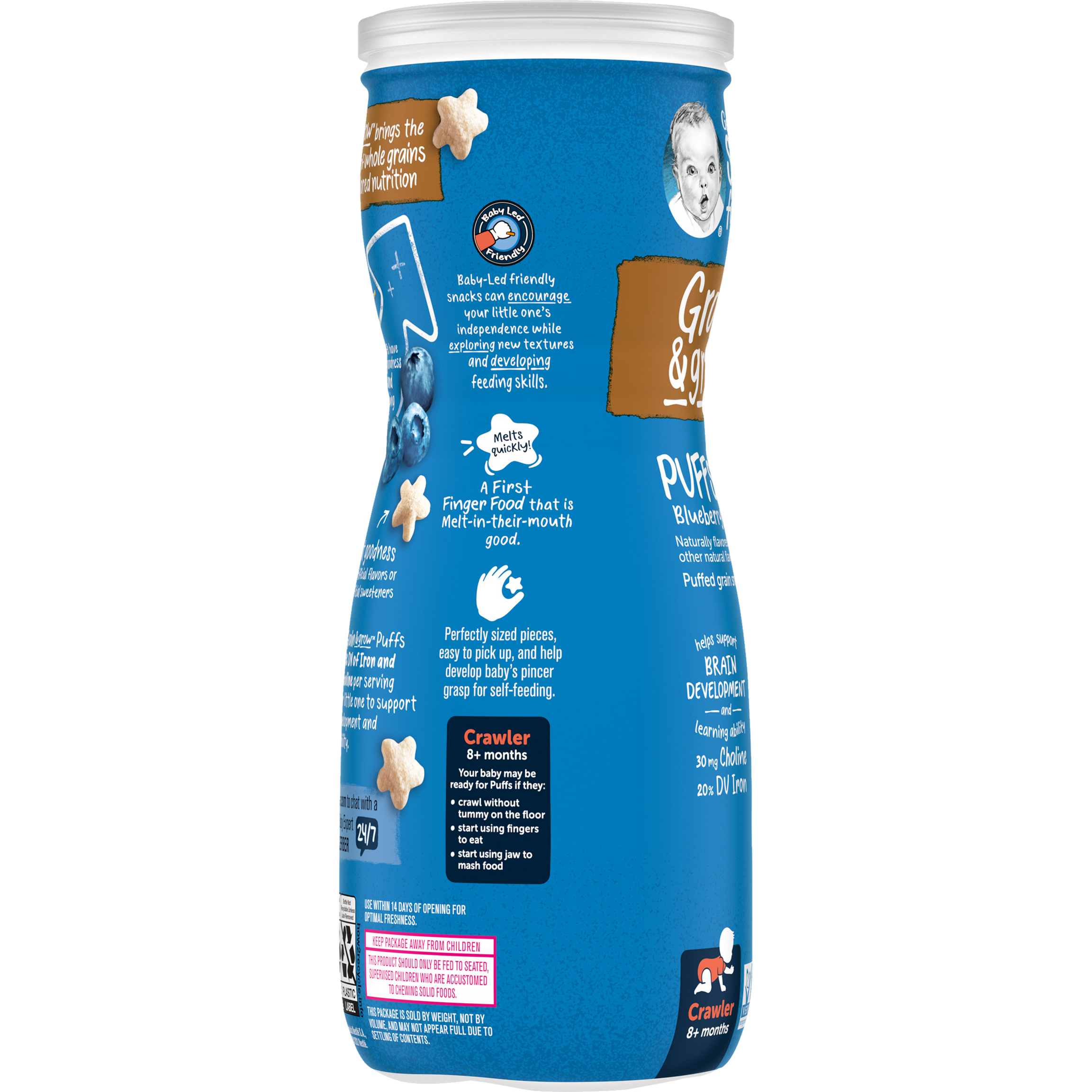 Gerber Grain & Grow Blueberry Puffs – Whole Grain Baby Snack with Iron, Vitamin E & Zinc – No Artificial Flavors – 8+ Months – 42g (1.48 oz)