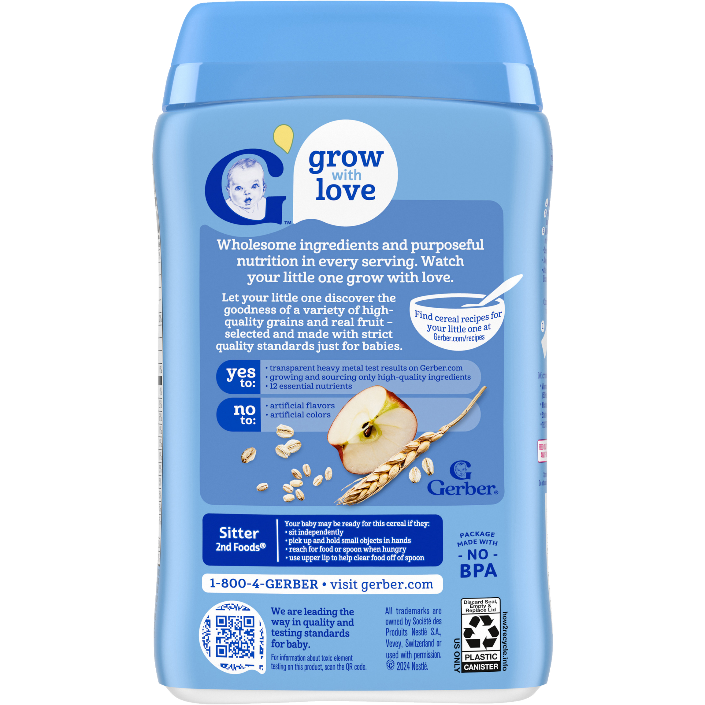 Gerber Multigrain Apple Cereal - 227g | Whole Grain Infant Cereal with Apple, Non-GMO, Iron & Essential Nutrients for Sitter Babies (6+ Months)