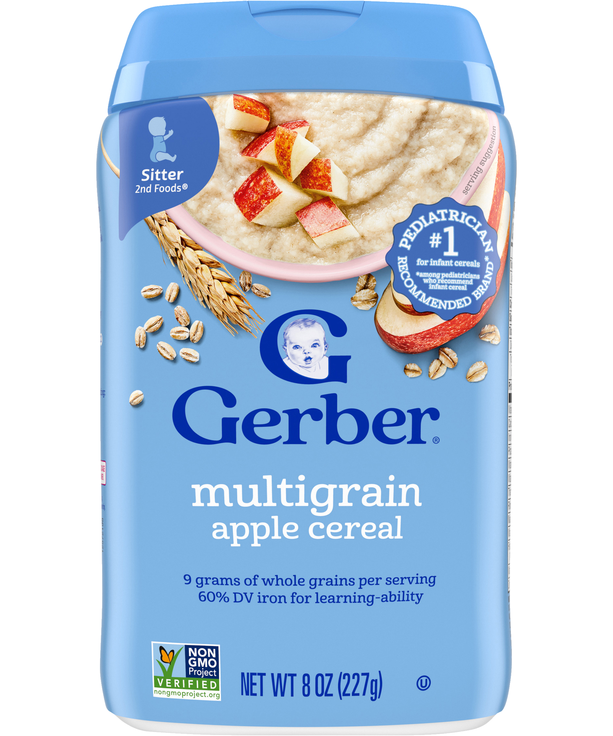Gerber Multigrain Apple Cereal - 227g | Whole Grain Infant Cereal with Apple, Non-GMO, Iron & Essential Nutrients for Sitter Babies (6+ Months)
