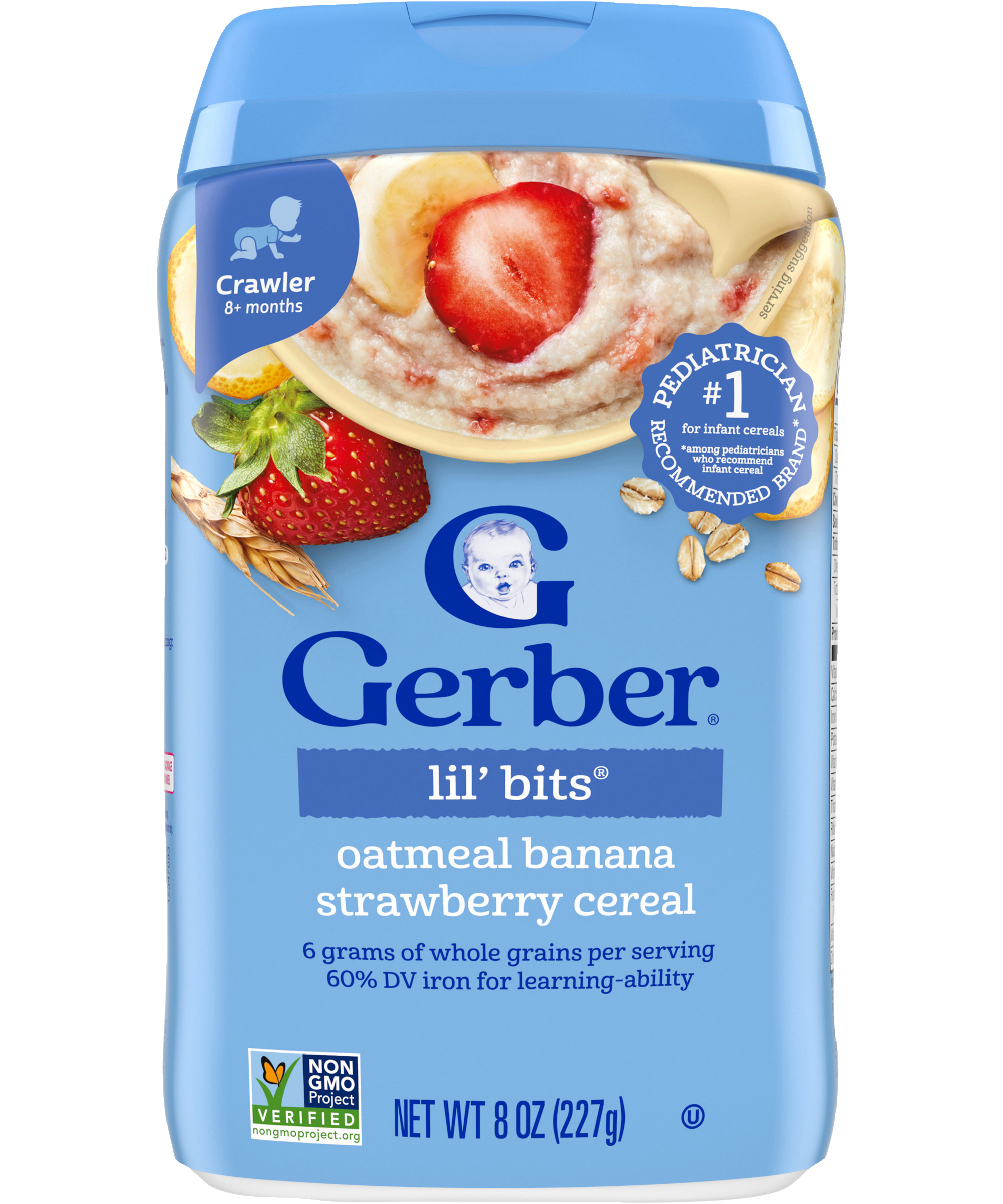 Gerber lil' bits Oatmeal Banana Strawberry Cereal - 227g | With Real Fruit & 'lil bits' to Help Baby Chew, Non-GMO, 60% DV Iron & 6g Whole Grains for Crawler Babies (8+ Months) - MINIMEE KIDS