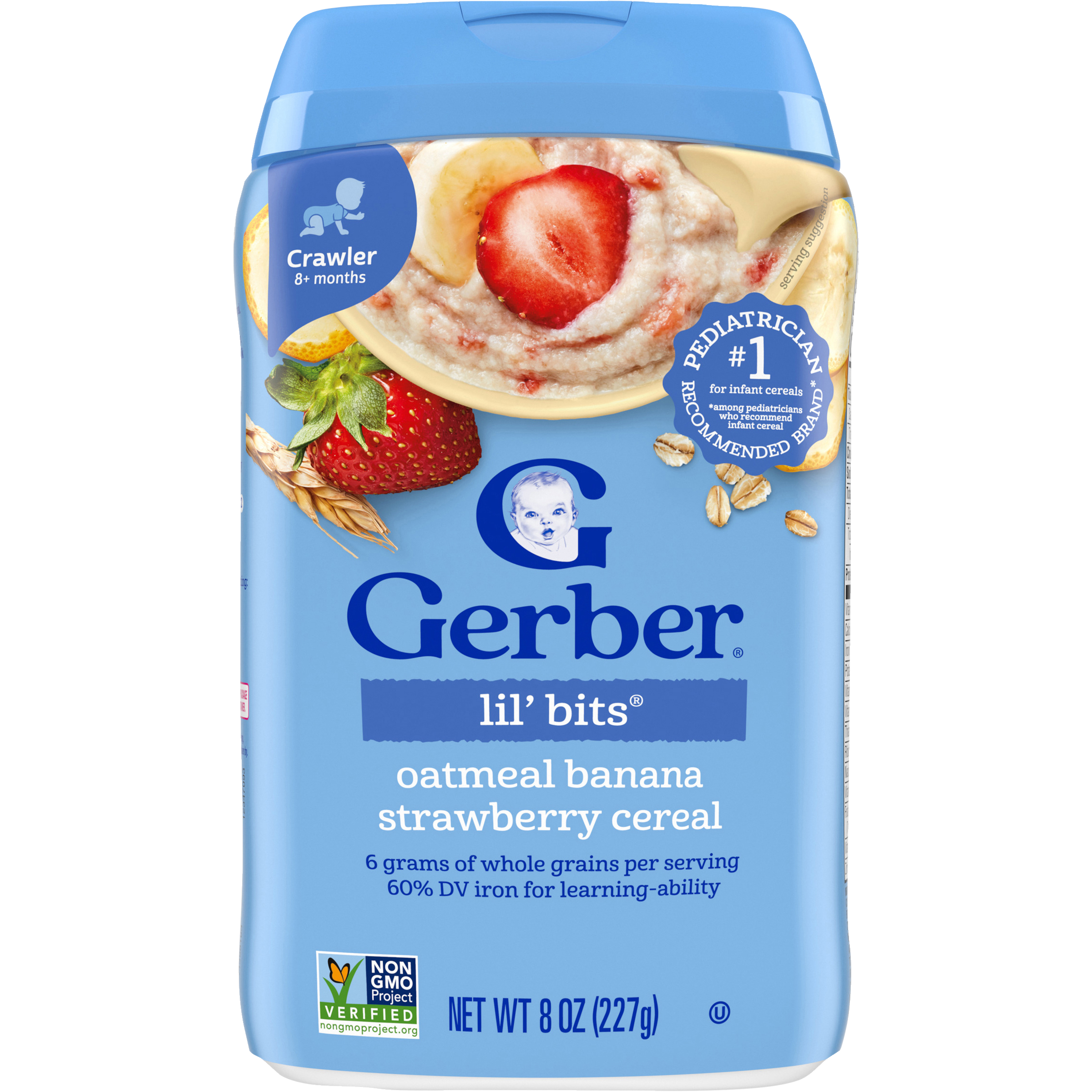 Gerber lil' bits Oatmeal Banana Strawberry Cereal - 227g | With Real Fruit & 'lil bits' to Help Baby Chew, Non-GMO, 60% DV Iron & 6g Whole Grains for Crawler Babies (8+ Months)