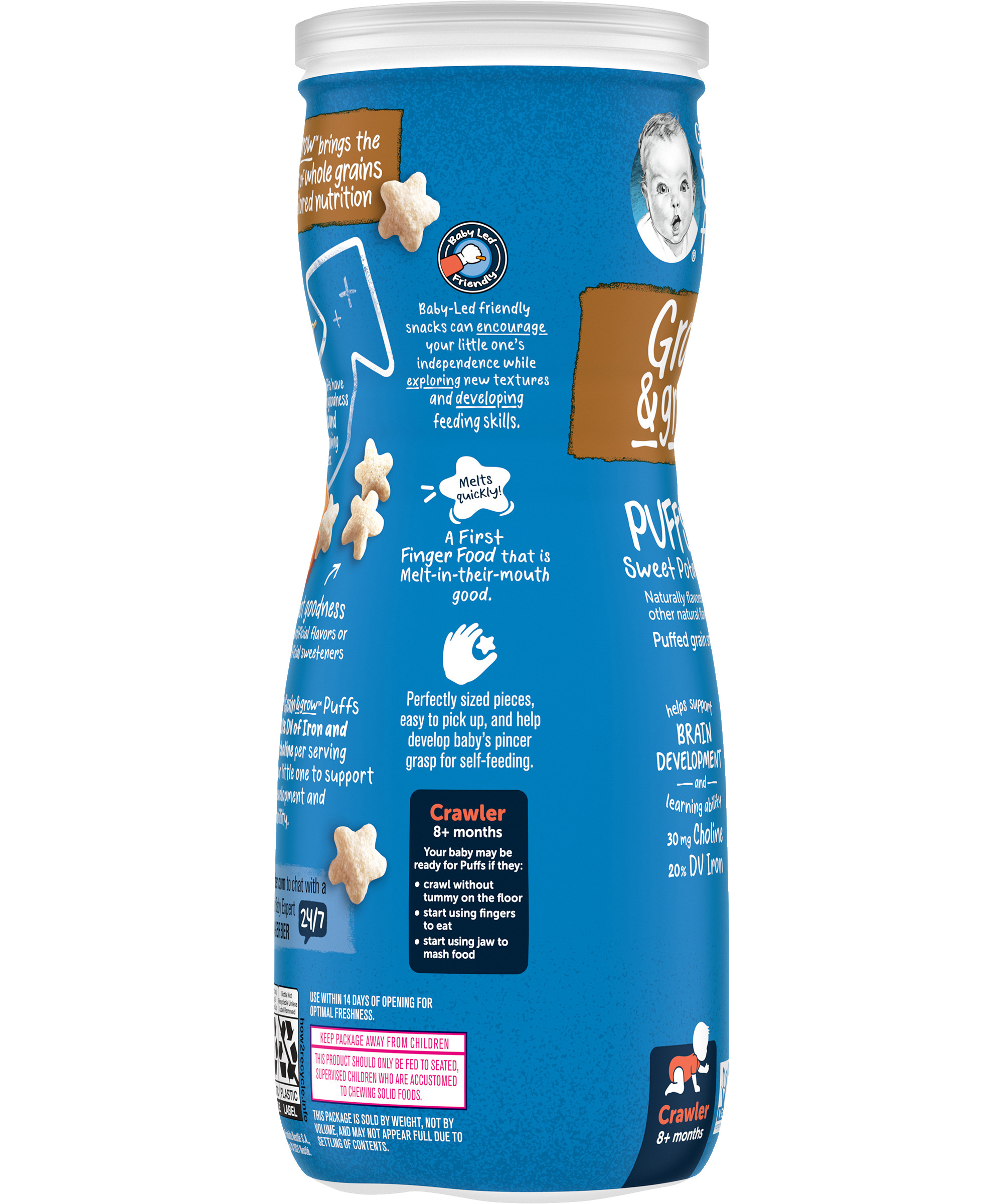 Gerber Grain & Grow Sweet Potato Puffs Baby Cereal Snack for Crawlers 8+ Months – Whole Grains, Iron, Vitamin E – Non-GMO Baby Snack – 42g - MINIMEE KIDS