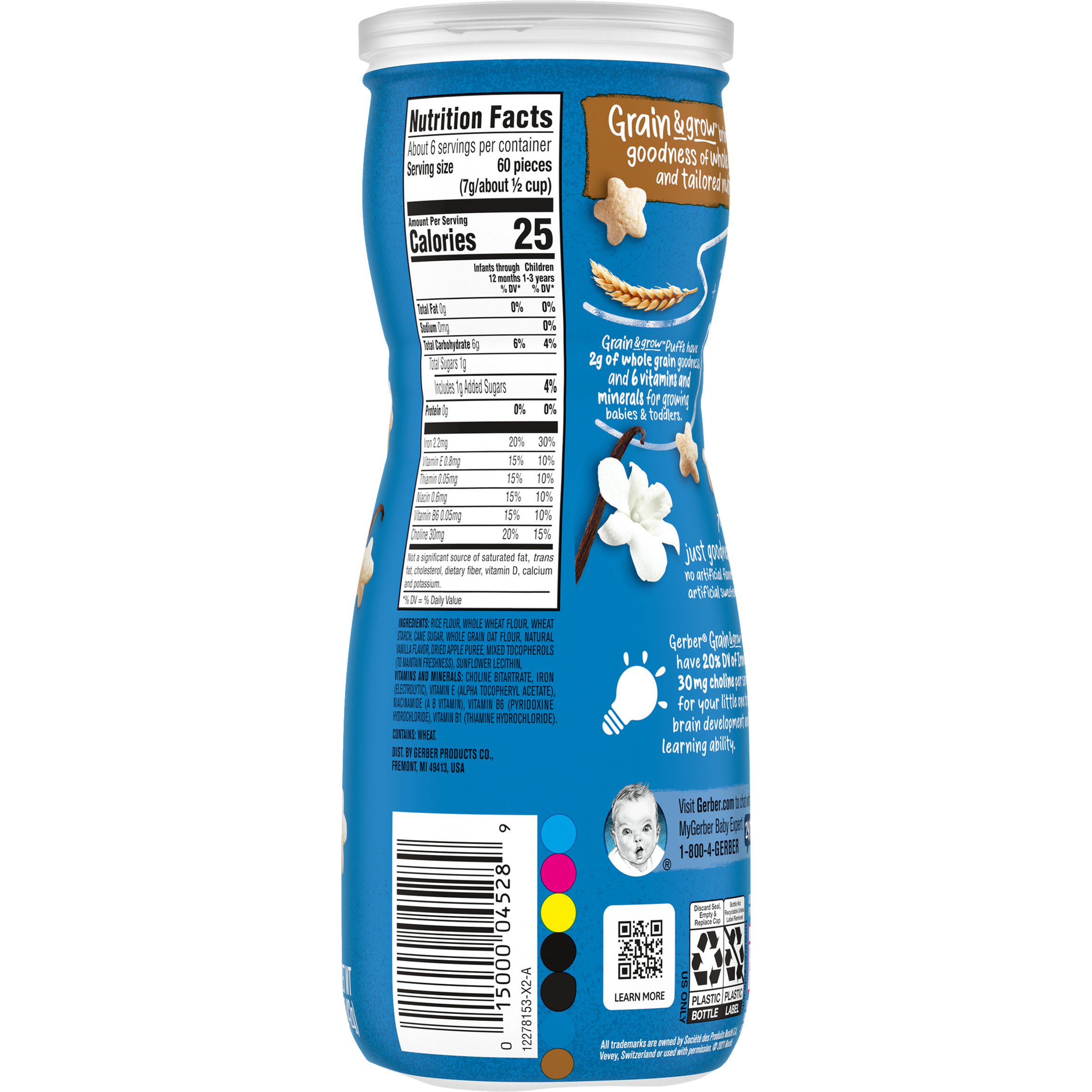Gerber Grain & Grow Vanilla Puffs Baby Cereal Snack for Crawlers 8+ Months – Whole Grains, Iron, Vitamin E – Non-GMO Baby Snack – 42g