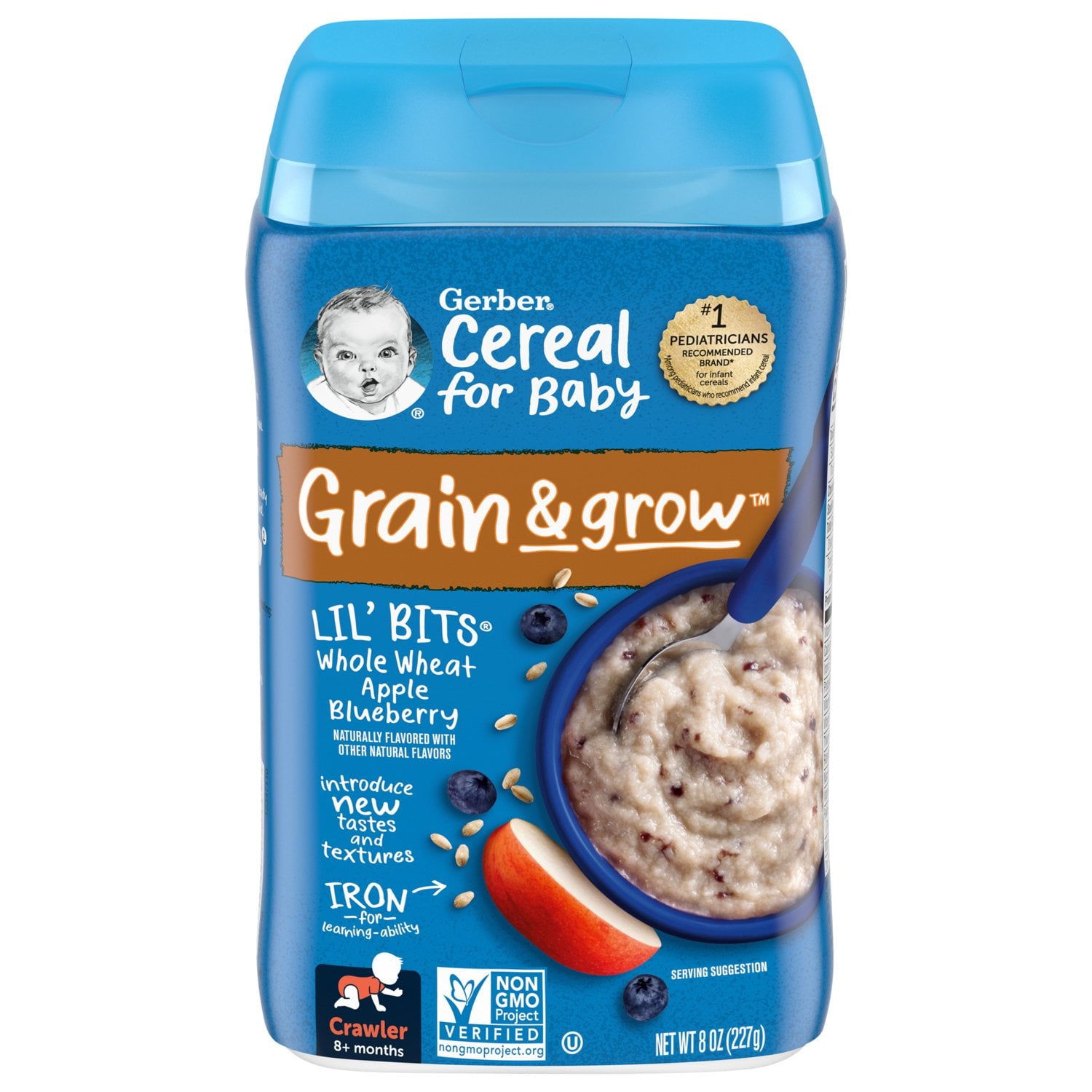 Gerber Grain & grow Lil' bits Whole Wheat Apple Blueberry Cereals for Crawlers 8 Months & Above - 227g