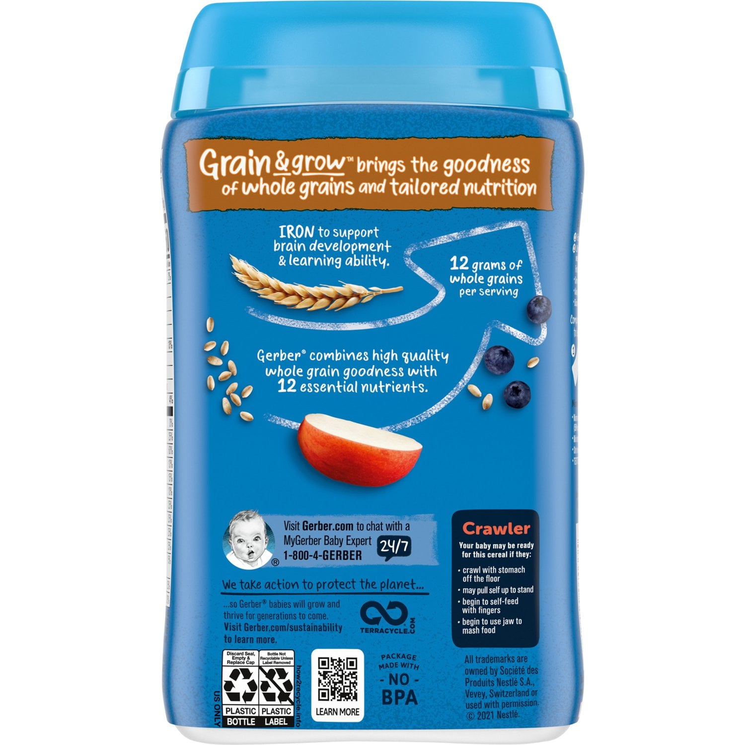 Gerber Grain & grow Lil' bits Whole Wheat Apple Blueberry Cereals for Crawlers 8 Months & Above - 227g