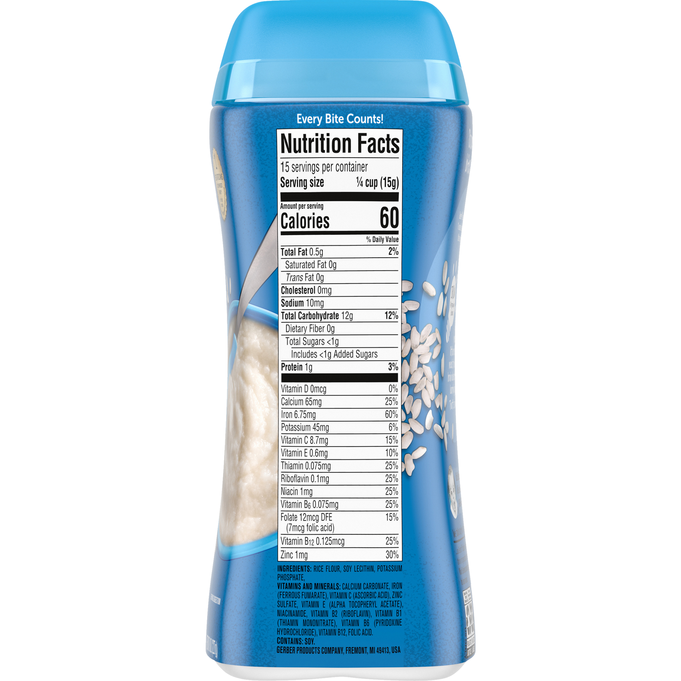 Gerber Single Grain Rice Cereal – Supported Sitter First Foods for 6+ Months – Fortified with Iron, Calcium, Zinc & B Vitamins – Gluten-Free Baby Cereal (227g)