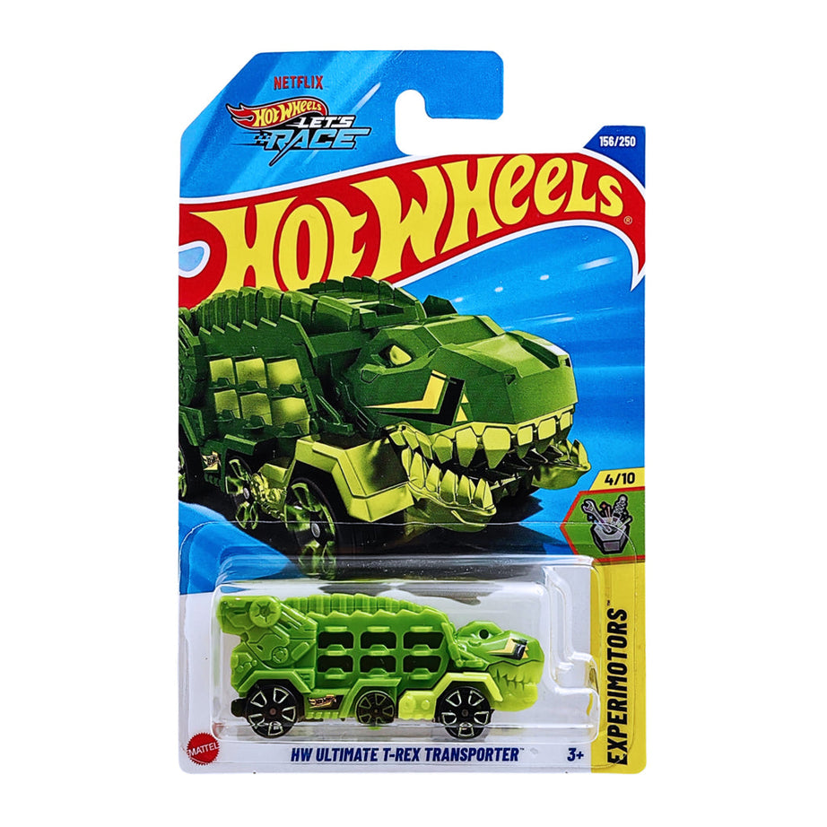 Hot Wheels 7-Car Collector Set – Ultimate T-Rex Transporter with Classic & Modern Die-Cast Cars (Austin Mini, Buick Riviera, SRT Viper, Kia EV6, Pixel Shaker & Loopster)