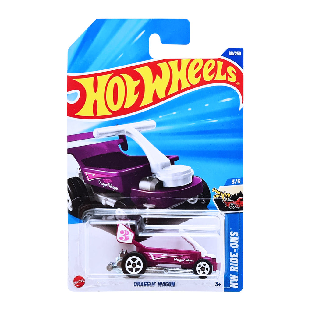 Hot Wheels Draggin' Wagon – 2025 HW Ride-Ons Mainline Edition (68/250, 3/5) | Purple & White Pulled Toy, Collectible Diecast | Minimee Kids India