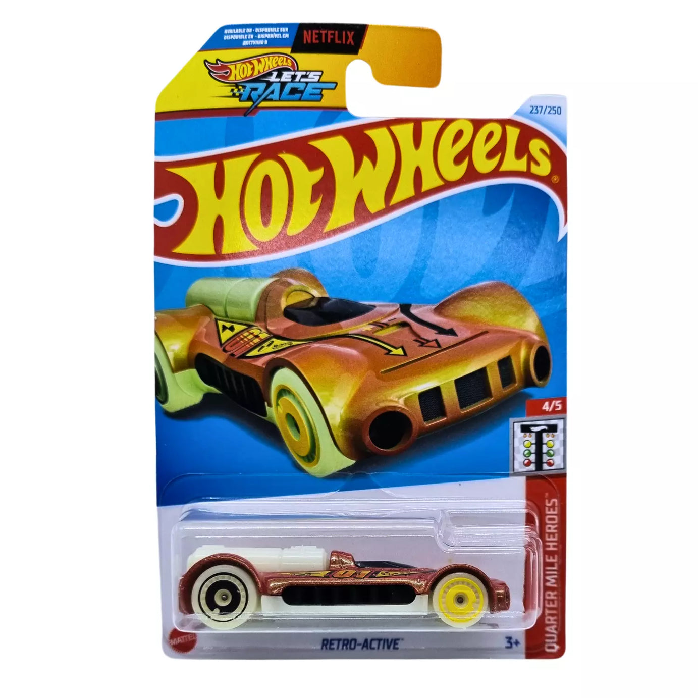 Hot Wheels Retro-Active Die-Cast Car - HW Quarter Mile Heroes 1:64 Scale | Limited Edition 237/250 | Dragster Racer 4/5 | Metallic Bronze with Yellow & Black Graphics