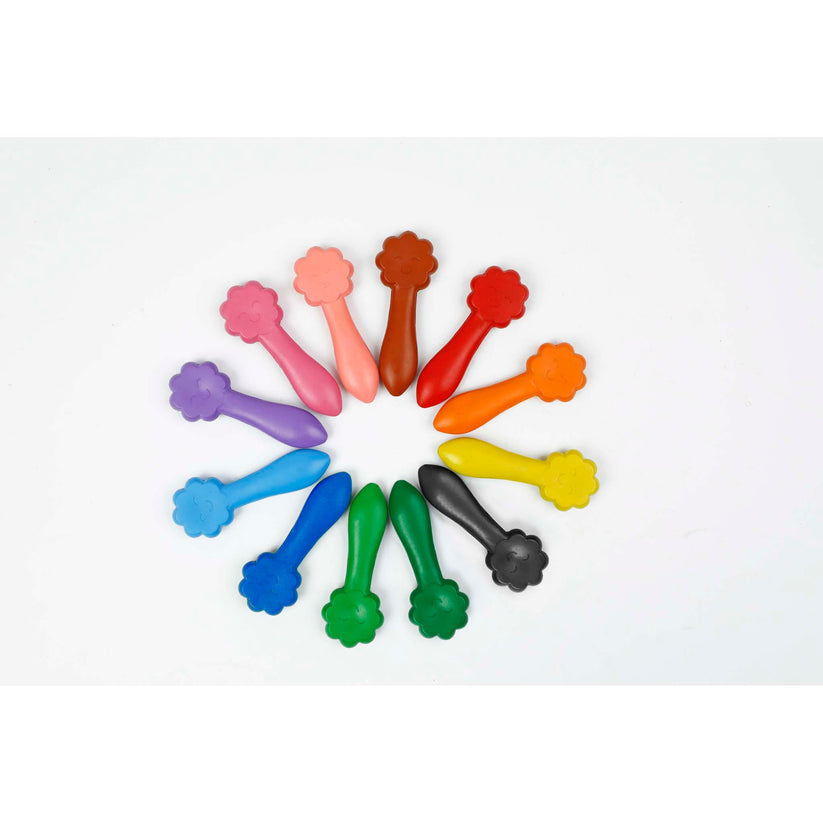 Avenir Haku Yoka 12 Mess-Free Durable Crayons for Toddlers | Easy-Grip Eco-Friendly Crayons with Smile & Owl Designs | Ages 2+