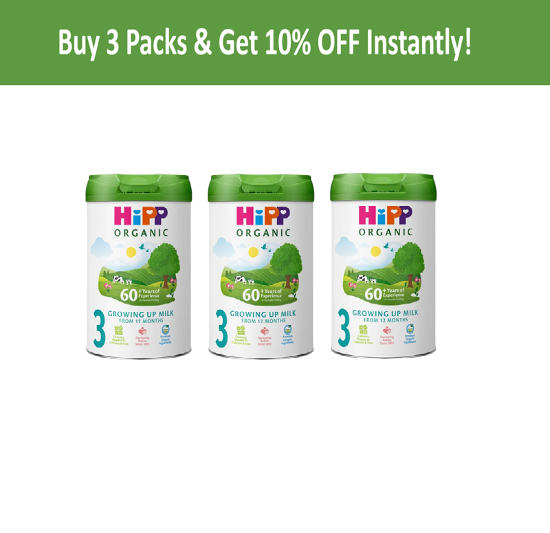 HiPP Organic 3 Growing Up Baby Milk Powder - 800g | Organic Toddler Milk from 12 Months Onwards | Nutritionally Tailored Formula with DHA & Essential Vitamins | Get 10% OFF on Pack Of 2,3&4