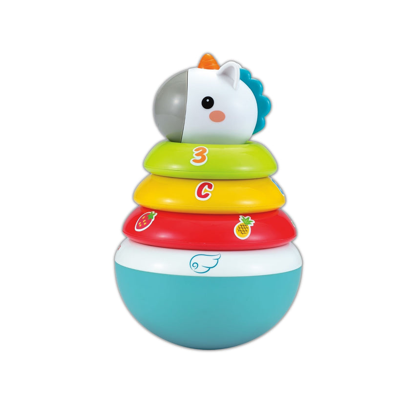 Hola Roly-Poly Unicorn Stacker Toy with Multicolored Rings and Rattle Sounds for Infants - MINIMEE KIDS