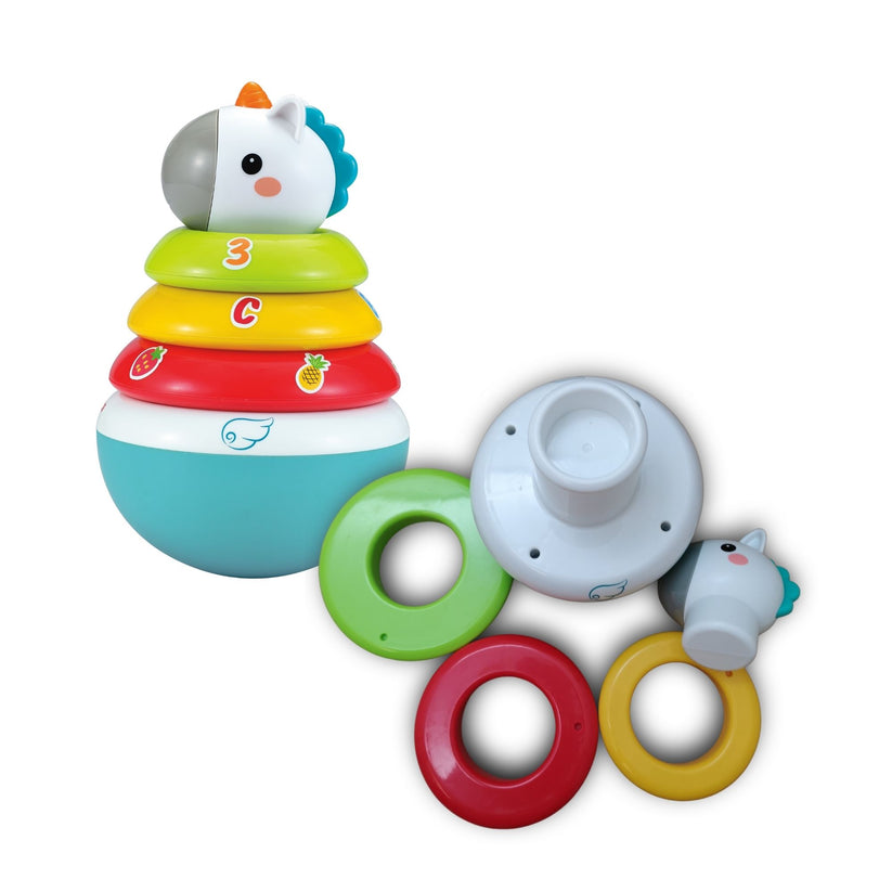 Hola Roly-Poly Unicorn Stacker Toy with Multicolored Rings and Rattle Sounds for Infants