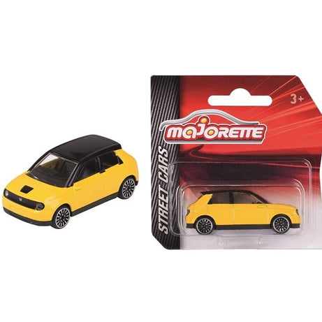 Majorette Street Cars Honda E | Officially Licensed Yellow Die-Cast Metal Electric Car, Realistic 1:64 Scale Model for Kids and Collectors Aged 3+