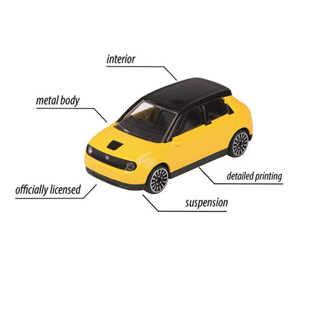 Majorette Street Cars Honda E | Officially Licensed Yellow Die-Cast Metal Electric Car, Realistic 1:64 Scale Model for Kids and Collectors Aged 3+