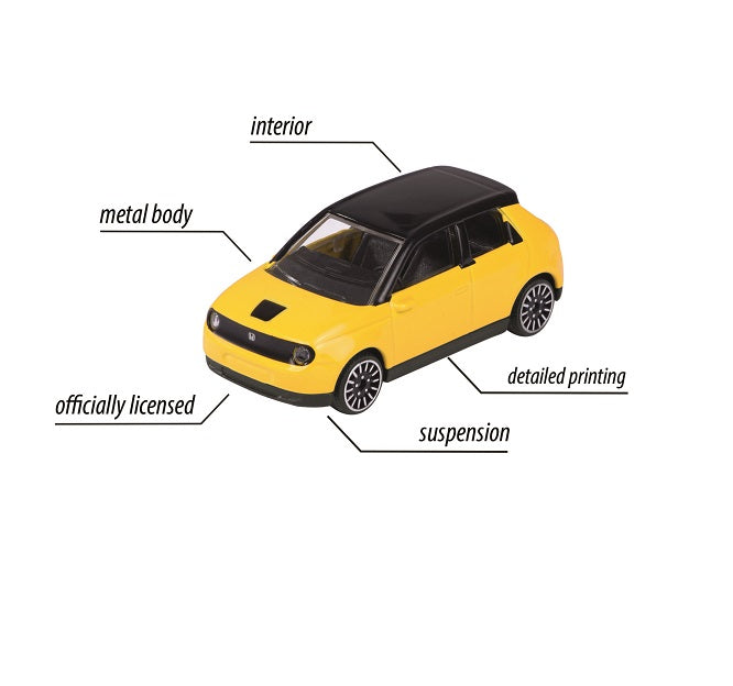 Majorette Street Cars Honda E | Officially Licensed Yellow Die-Cast Metal Electric Car, Realistic 1:64 Scale Model for Kids and Collectors Aged 3+
