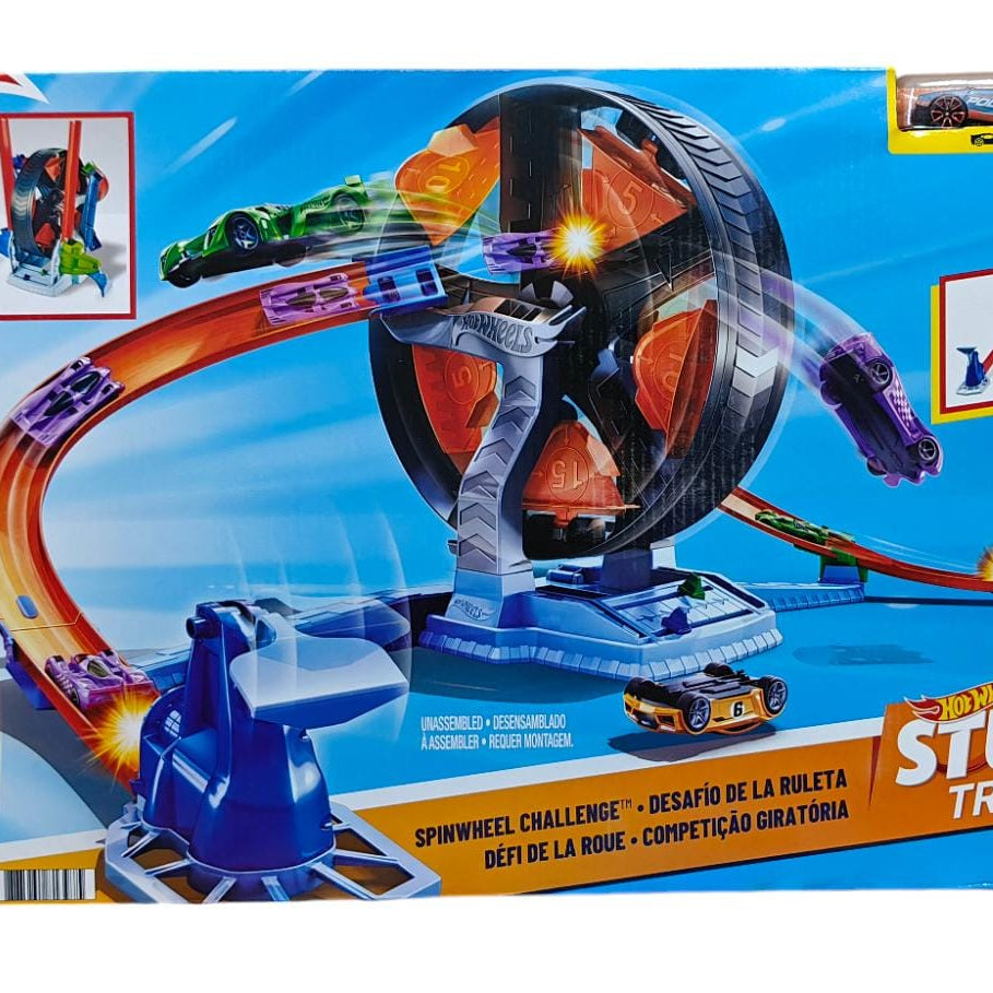 Hot Wheels Stunt Tracks Spinwheel Challenge Playset with High-Speed Launcher, Spinning Ferris Wheel Stunt & 1 Hot Wheels Car for Kids 5+ Years | GJM77