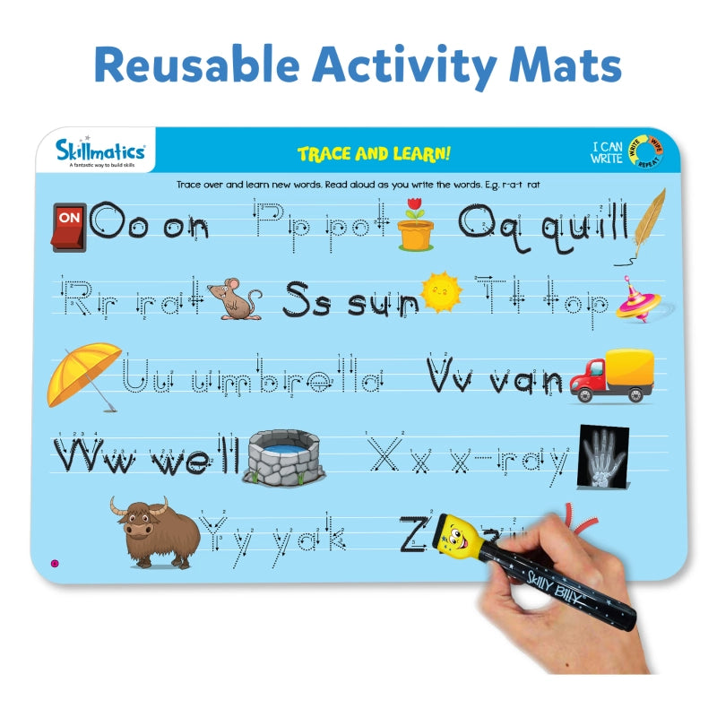 Skillmatics I Can Write: Write & Wipe Reusable Activity Mats for Kids Ages 3-6 | Fun Learning with 12 Engaging Activities to Enhance Writing Skills, Creativity, and Confidence - MINIMEE KIDS