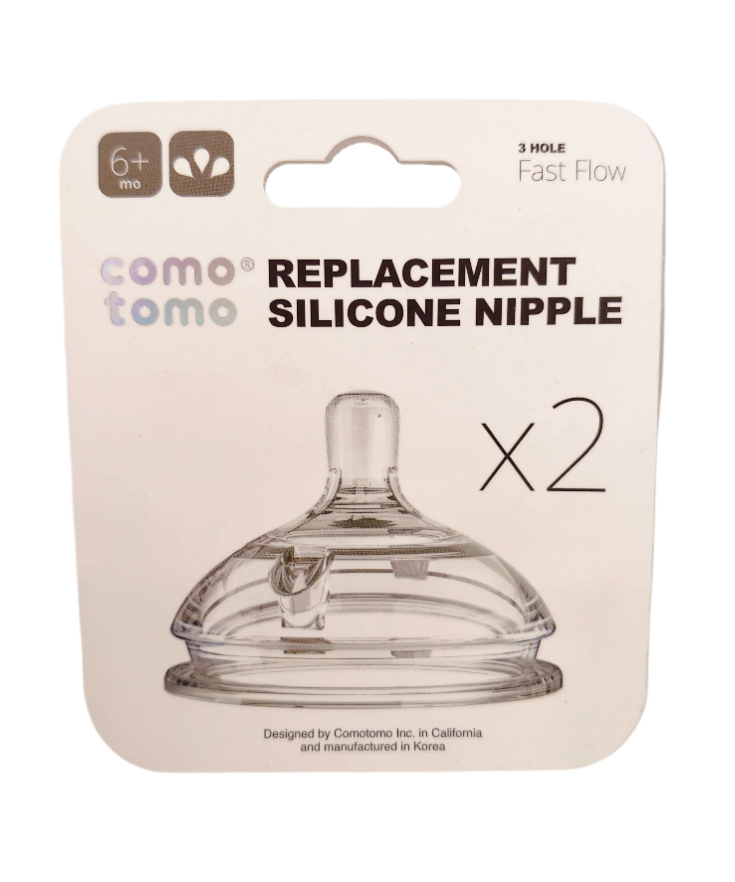 Comotomo Replacement Silicone Nipple with 3 Holes Fast Flow for 6-9 Months - Pack of 2 Teats - MINIMEE KIDS