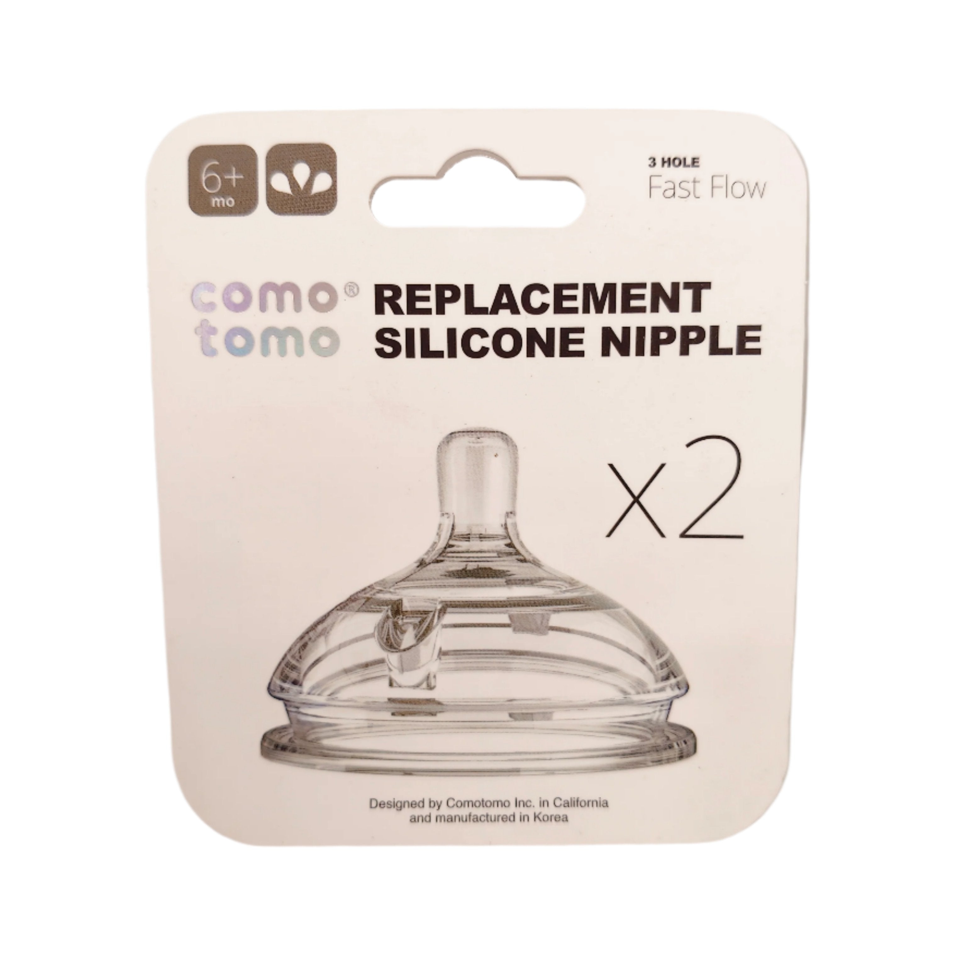 Comotomo Replacement Silicone Nipple with 3 Holes Fast Flow for 6-9 Months - Pack of 2 Teats - MINIMEE KIDS