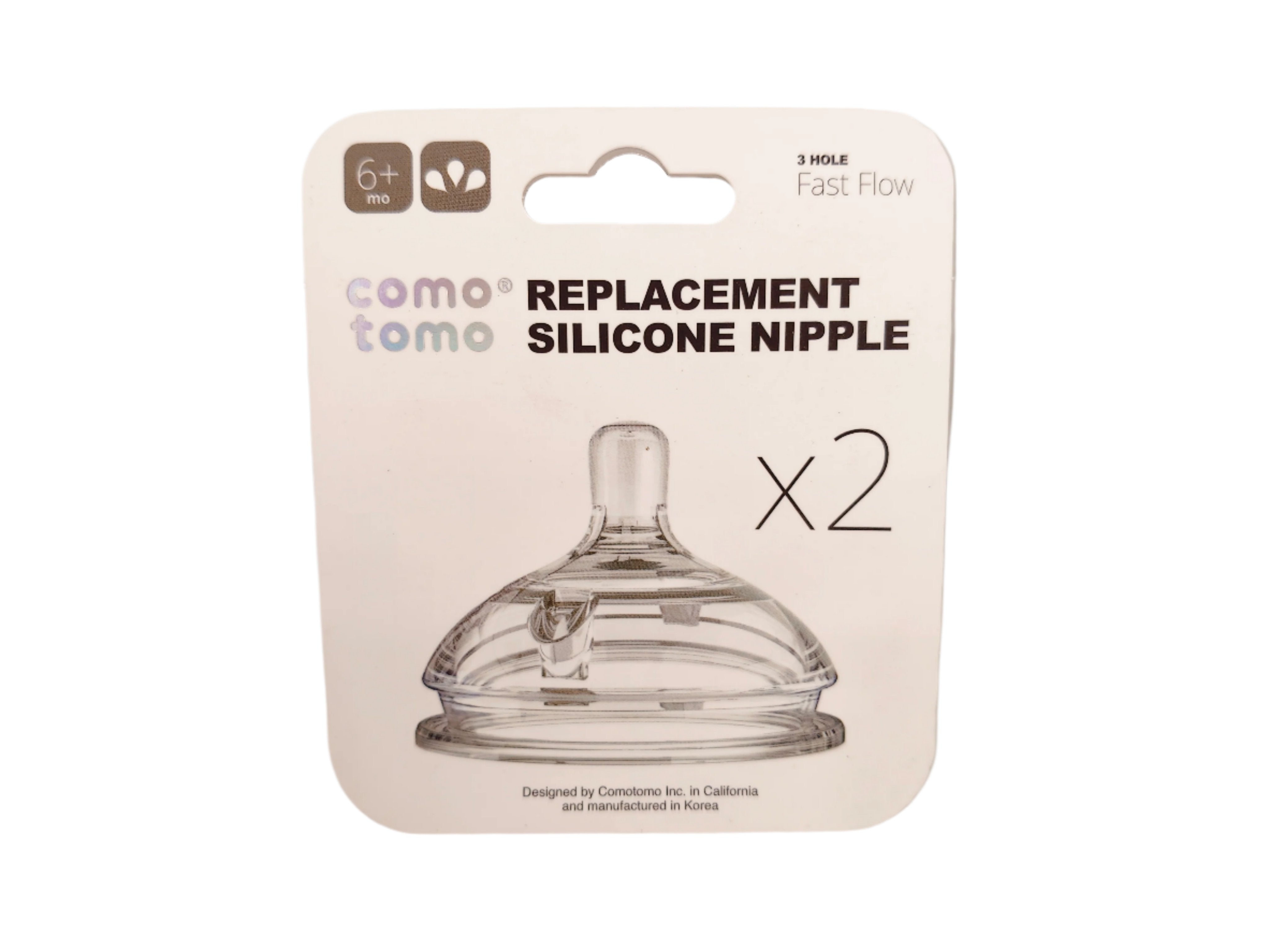 Comotomo Replacement Silicone Nipple with 3 Holes Fast Flow for 6-9 Months - Pack of 2 Teats - MINIMEE KIDS