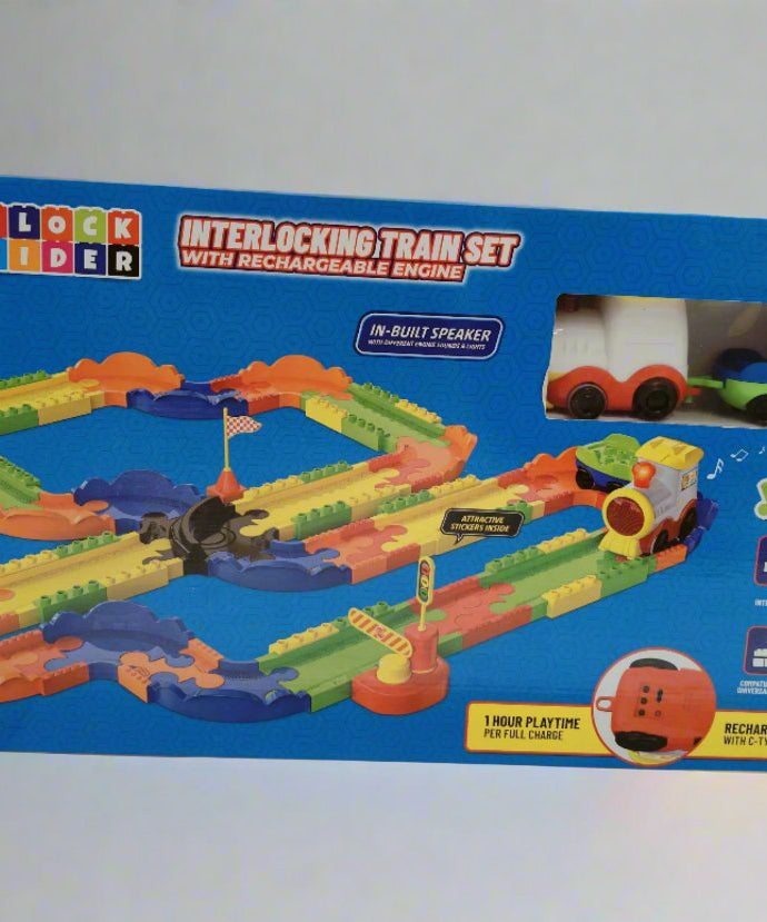 Mirana Block Rider Toy Train Set | 82-Piece with Multiple Journey Modes, Sounds & Announcements | 10+ Track Layouts | Fits Major Brands