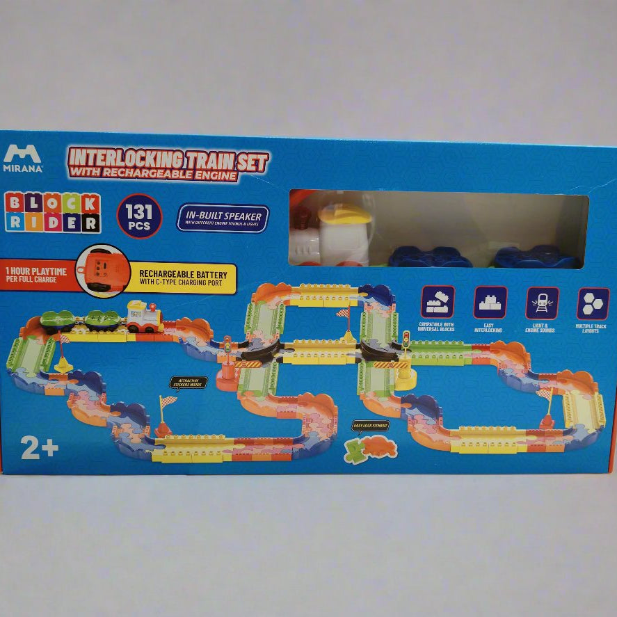 Mirana Block Rider Toy Train Set | 82-Piece with Multiple Journey Modes, Sounds & Announcements | 10+ Track Layouts | Fits Major Brands