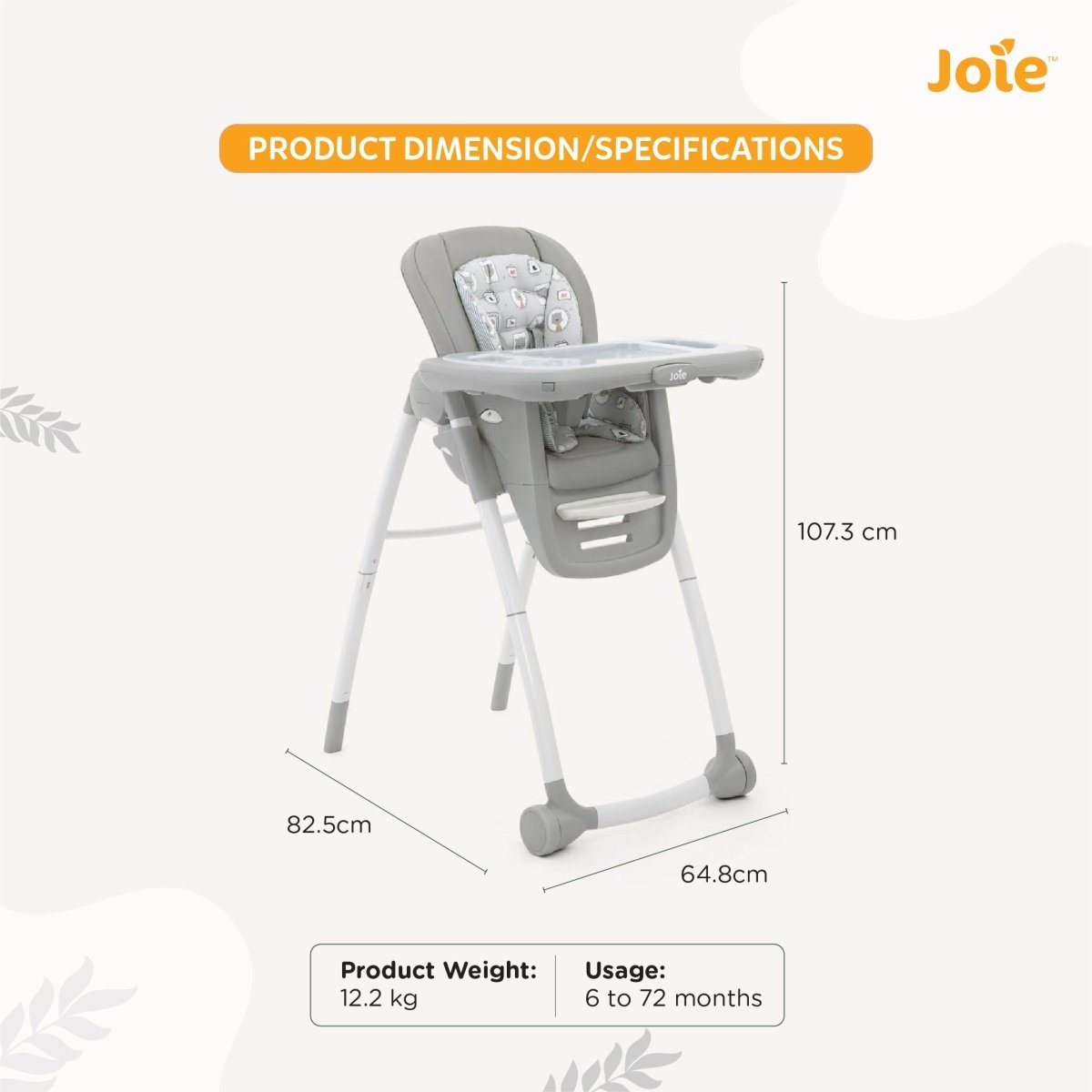 Joie Multiply 6-in-1 Convertible Highchair | Baby to Toddler Booster & Play Table | Adjustable Height & Recline | 6m-6y - Portrait Grey