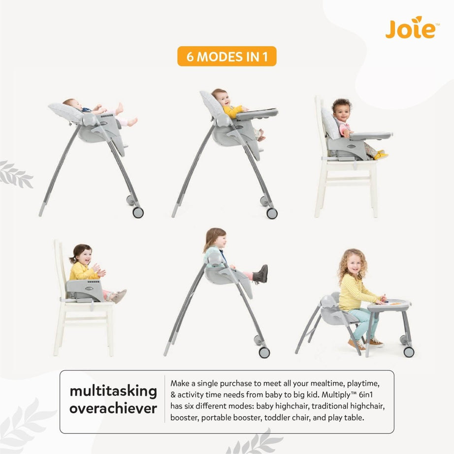 Joie Multiply 6-in-1 Convertible Highchair | Baby to Toddler Booster & Play Table | Adjustable Height & Recline | 6m-6y - Portrait Grey