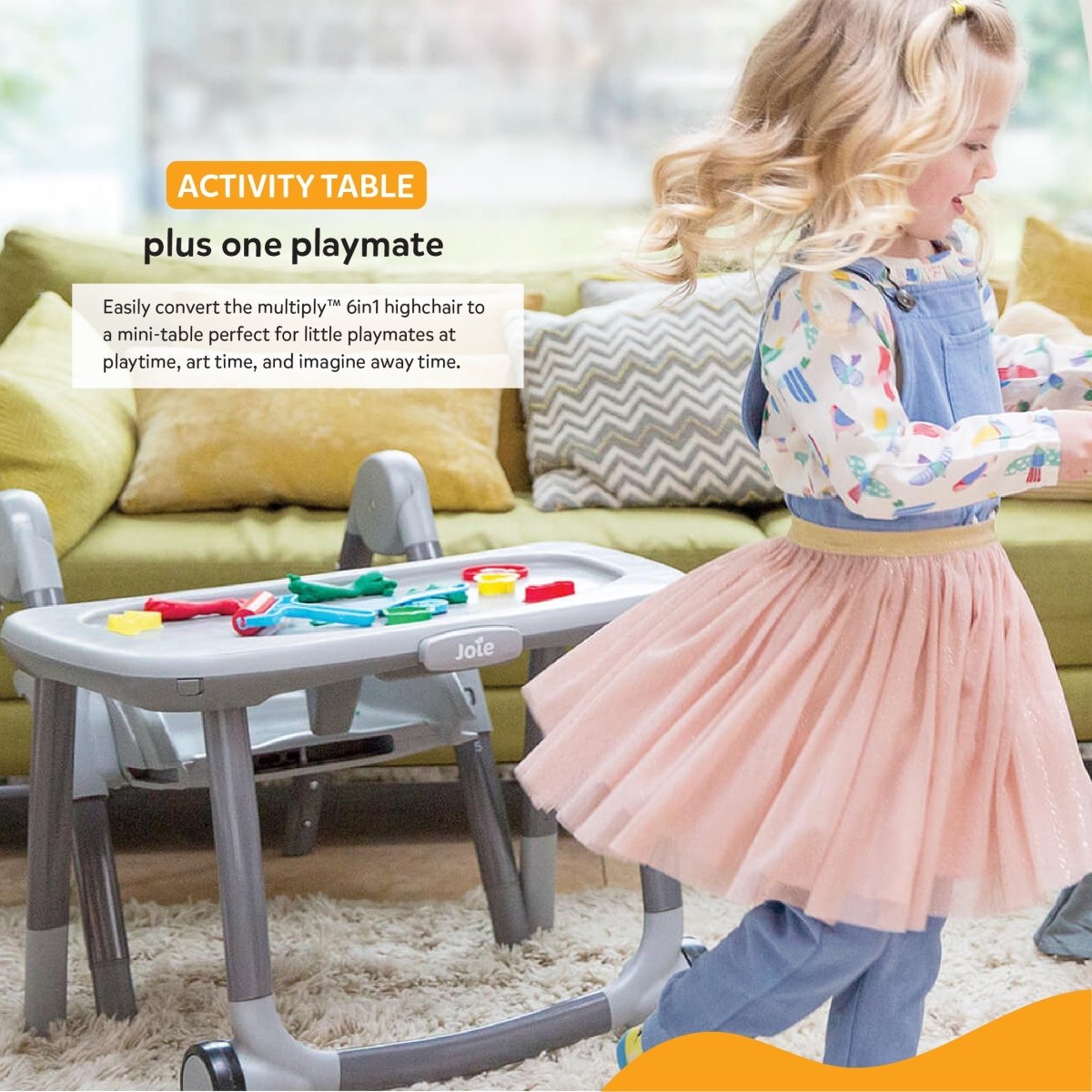 Joie Multiply 6-in-1 Convertible Highchair | Baby to Toddler Booster & Play Table | Adjustable Height & Recline | 6m-6y - Portrait Grey