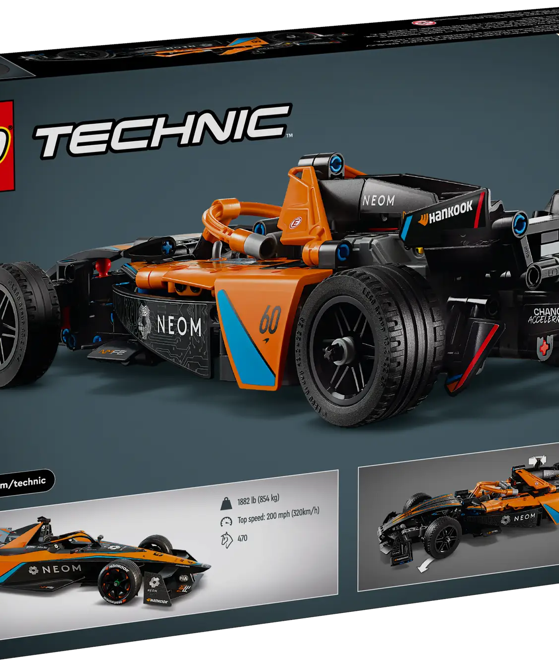 Lego Technic 42169 NEOM McLaren Formula E Team Race Car Toy Set with Double Pull-Back Action and Steering, Authentic Motorsport Engineering Building Kit for Boys and Girls Aged 9 and Up (452 Pieces)
