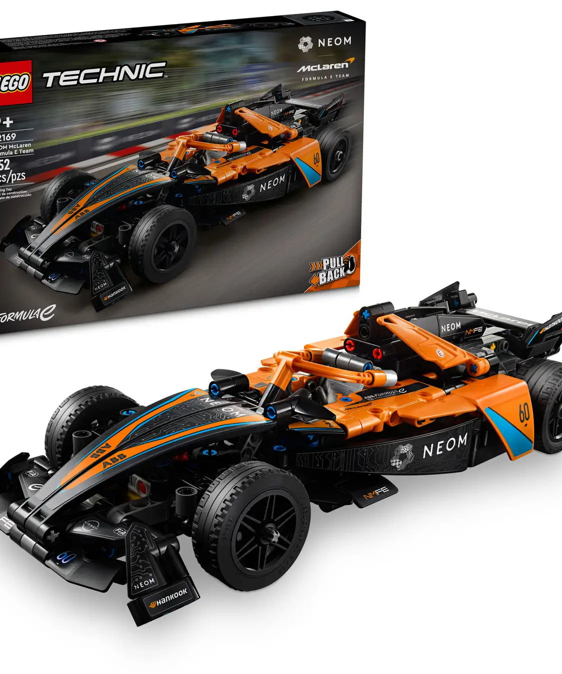 Lego Technic 42169 NEOM McLaren Formula E Team Race Car Toy Set with Double Pull-Back Action and Steering, Authentic Motorsport Engineering Building Kit for Boys and Girls Aged 9 and Up (452 Pieces)