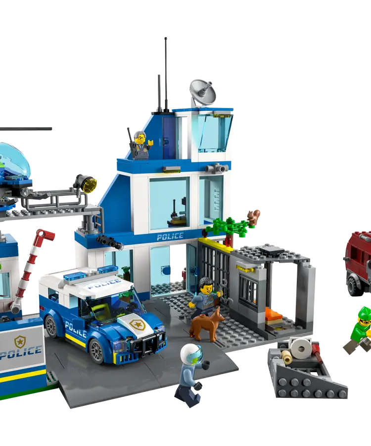 LEGO City 60316 Police Station Building Set – 668 Pieces with 5 Minifigures, Escape Motorcycle, Dog Figure, and Police Vehicle – Creative Play for Kids Ages 6+