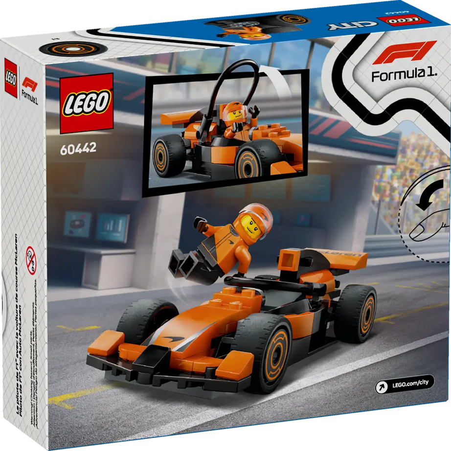 LEGO City F1 Driver with McLaren Race Car 60442 – 86 Piece Formula 1 Building Set, Orange Racing Car & Minifigure, Official McLaren Licensed Gift for Kids 6+