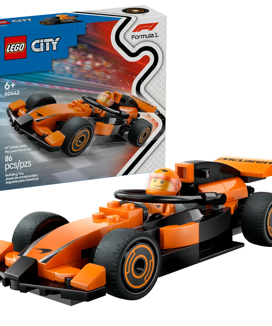LEGO City F1 Driver with McLaren Race Car 60442 – 86 Piece Formula 1 Building Set, Orange Racing Car & Minifigure, Official McLaren Licensed Gift for Kids 6+