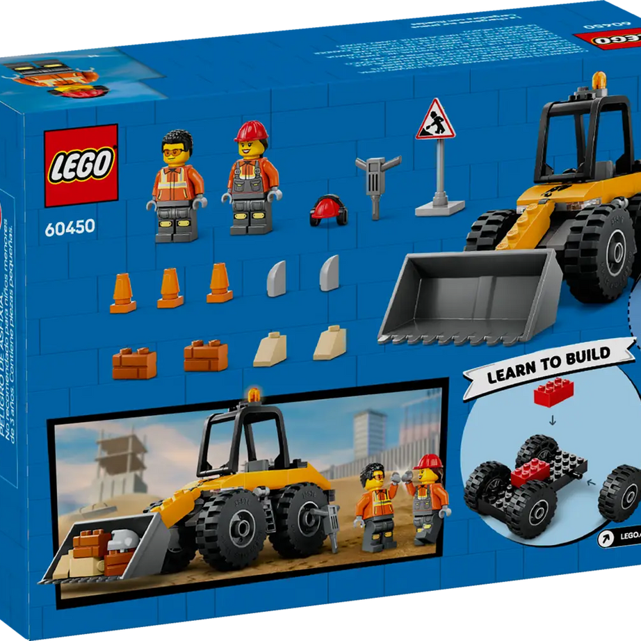 LEGO City Yellow Construction Wheel Loader 60450 – 81 Piece Building Kit for Kids 4+, Easy-Build Digger Toy with Minifigures, Realistic Wheels & Accessories, STEM Gift