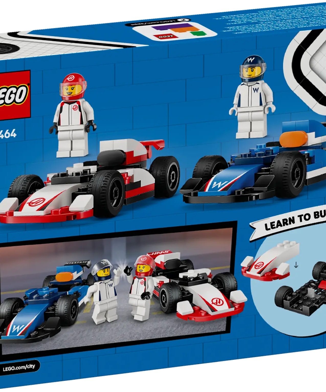 LEGO City 60464 Williams Racing & Haas F1 Team Race Cars, 2-in-1 Toy Building Set with Starter Bricks, 2 Minifigures, and Accessories for Kids Aged 4 and Up (92 Pieces)