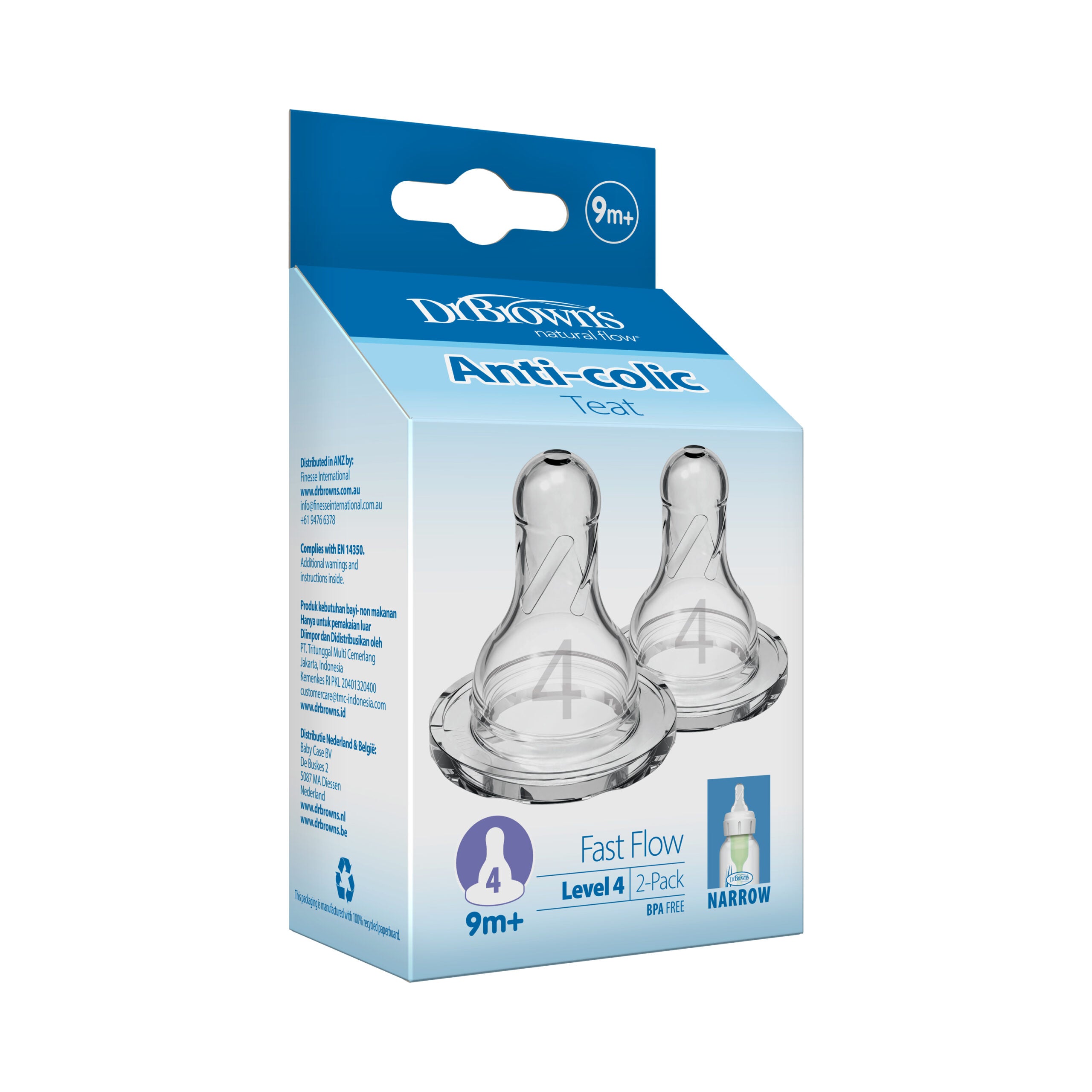 Dr. Brown's Natural Flow Anti-Colic Teat - Level 4 - Fast Flow | Narrow Neck for 9m+ | Pack of 2 Teats