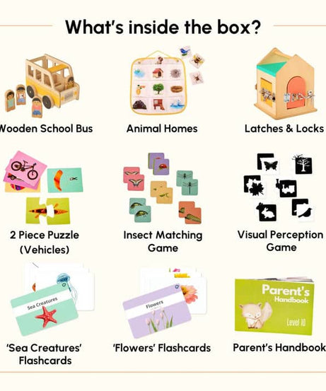 Curious Cub Level 10 Montessori Play & Learn Kit (21 Months+) | Premium 9-Piece Educational Wooden Toy Set for Toddler Cognitive & Fine Motor Skills Development - MINIMEE KIDS