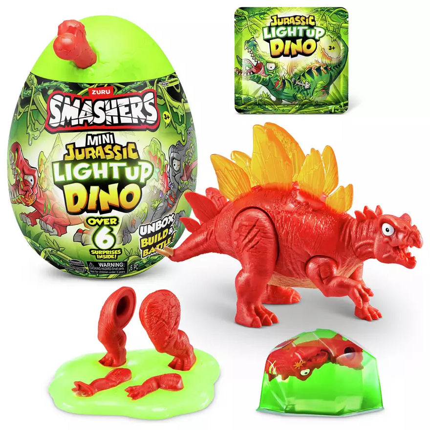 Zuru Smashers Mini Jurassic Light Up Dino - Over 6 Surprises, Unbox, Build & Battle Dino Fun for Kids 5+