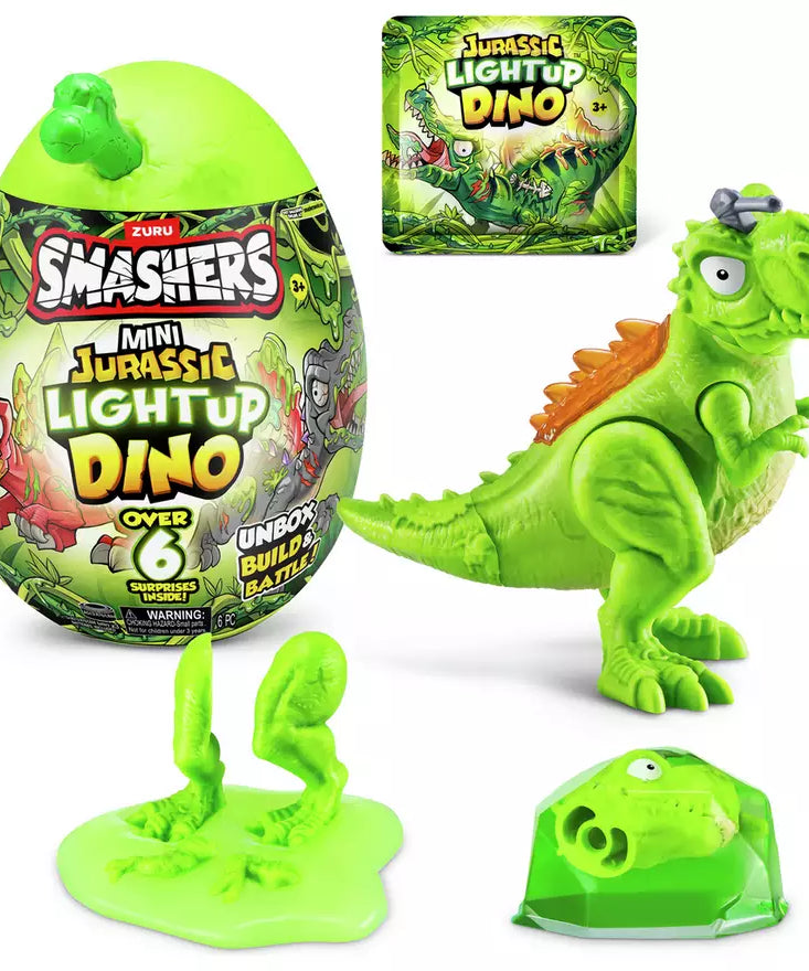 Zuru Smashers Mini Jurassic Light Up Dino - Over 6 Surprises, Unbox, Build & Battle Dino Fun for Kids 5+