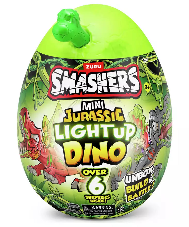 Zuru Smashers Mini Jurassic Light Up Dino - Over 6 Surprises, Unbox, Build & Battle Dino Fun for Kids 5+